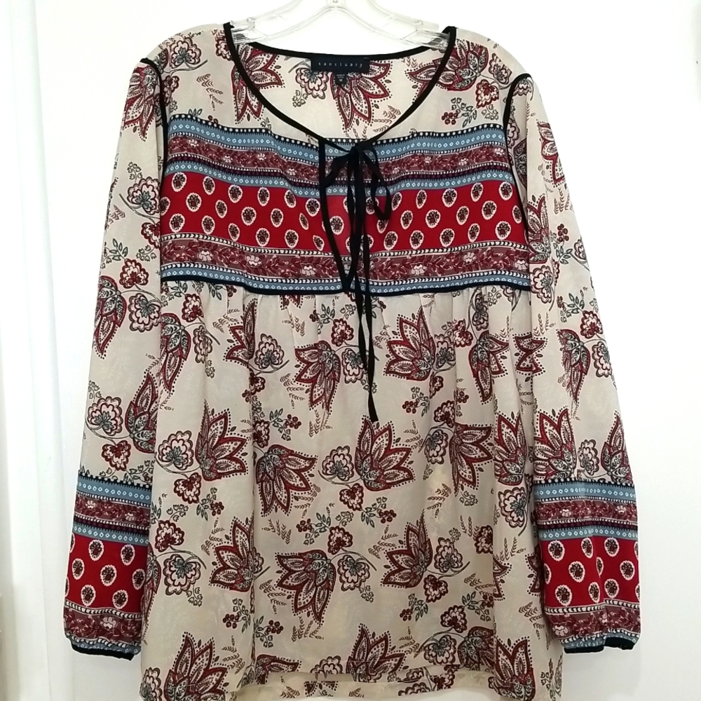Sanctuary Peasant Boho Print Long Sleeve Blouse Size M - Picture 2 of 9